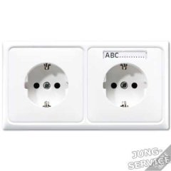 CD522NABF Штепсельная розетка SCHUKO 16A 250V  сдвоенная, с полем для надписи; термопласт; слоновая кость