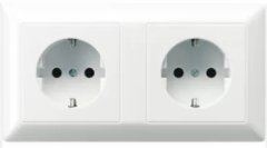 AS522BF Штепсельная розетка SCHUKO 16A 250V  сдвоенная, полная плата; слоновая кость