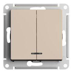 ATN001253 - AtlasDesign 2-клавишный ВЫКЛЮЧАТЕЛЬ с подсветкой, сх.5а, 10АХ, мех., ПЕСОЧНЫЙ