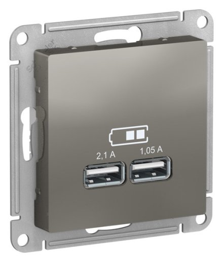 ATN000933 - AtlasDesign USB РОЗЕТКА, 5В, 1 порт x 2,1 А, 2 порта х 1,05 А, механизм, СТАЛЬ