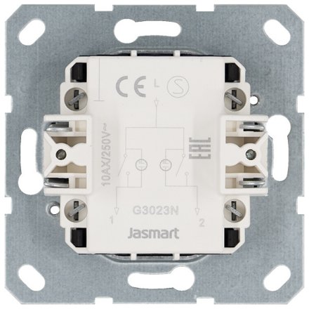 Выключатель двухклавишный со светодиодами 10A 250V~ с накладкой, цвет черный матовый (soft touch), G3023NPB, JASMART