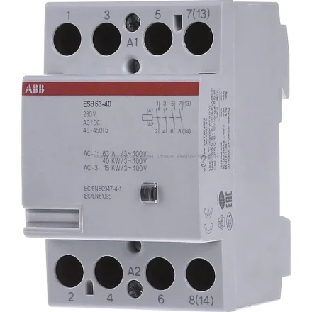 ABB Контактор ESB63-40N-06 модульный (63А АС-1, 4НО), катушка 230В AC/DC