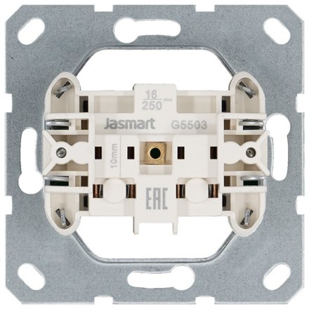 Розетка без заземления с защитными шторками 16A 250V~ 2P, цвет белый глянцевый, G5503W, JASMART