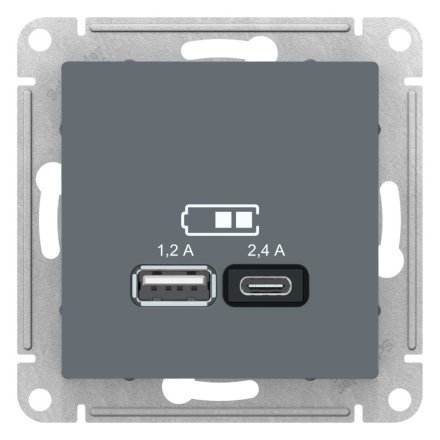 ATN000739 - AtlasDesign USB розетка A+С, 5В/2,4А, 2х5В/1,2А, грифель