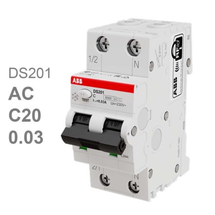 Дифавтомат ABB DS201 C20 AC30 (2П C 20A 30mA тип AC)