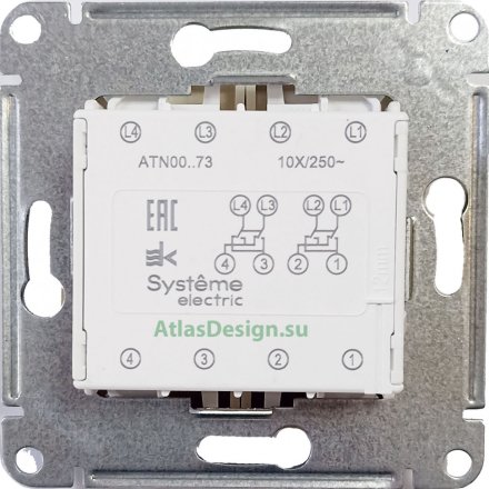 ATLASDESIGN 2-клавишный ПЕРЕКЛЮЧАТЕЛЬ, перекрестный, 2 x сх. 7, 10АХ, механизм, БЕЛЫЙ, ATN000173