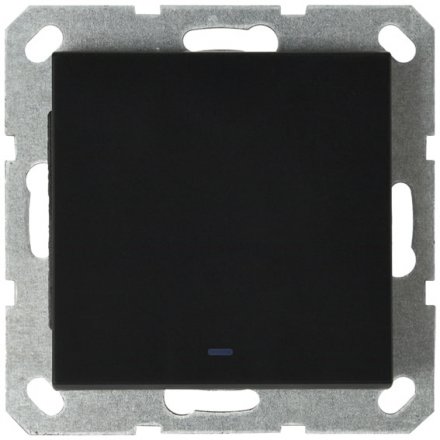 Выключатель одноклавишный проходной со светодиодом 10A 250V~ с накладкой черный матовый (soft touch) 
