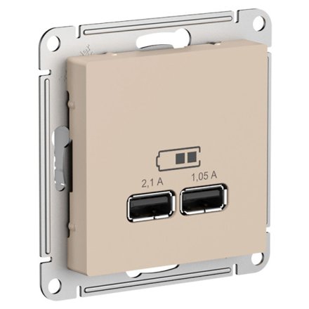 ATN001233 - AtlasDesign USB РОЗЕТКА A+A, 5В/2,1 А, 2х5В/1,05 А, механизм, ПЕСОЧНЫЙ