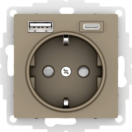 ATN000532 - AtlasDesign РОЗЕТКА 16А c 2 USB A+C, 5В/2,4А/3,0А, 2х5В/1,5А, механизм, ШАМПАНЬ