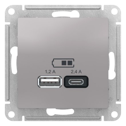 ATN000339 - AtlasDesign USB розетка A+С, 5В/2,4А, 2х5В/1,2А, алюминий