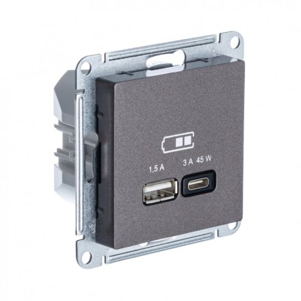 ATN000629 - AtlasDesign USB РОЗЕТКА A + тип-C 45W высокоскоростная зарядка QC, PD, механизм, МОККО