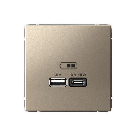 Art Gallery USB РОЗЕТКА A + тип-C 45Вт высокоскор.заряд. QC, PD, механизм, ШАМПАНЬ, GAL000529