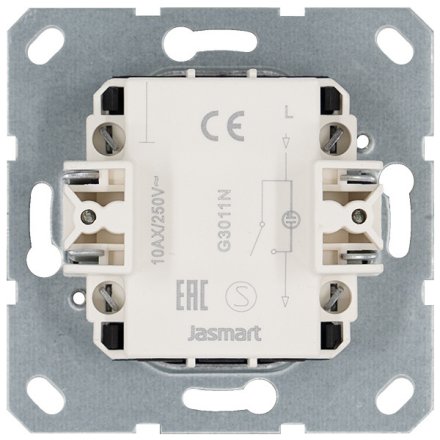 Выключатель одноклавишный со светодиодом 10A 250V~ с накладкой, цвет Алюминий, G3011NS, JASMART