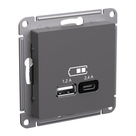 ATN001439 - AtlasDesign USB РОЗЕТКА А+С, 5В/2,4 А, 2х5В/1,2 А, механизм, БАЗАЛЬТ