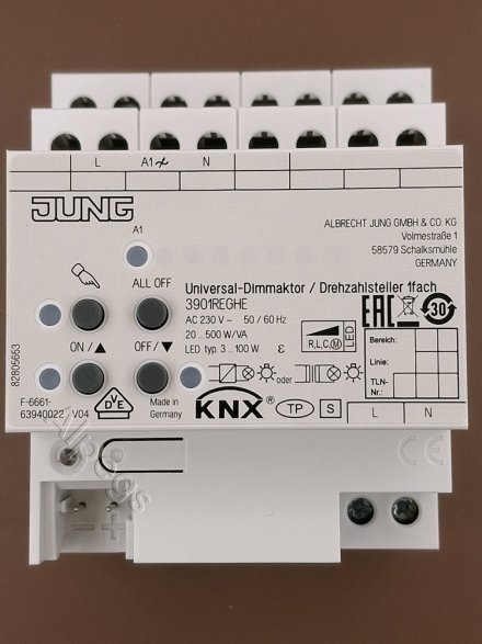 3901REGHE KNX универсальный диммер, 1 канал 20-500 W/VA