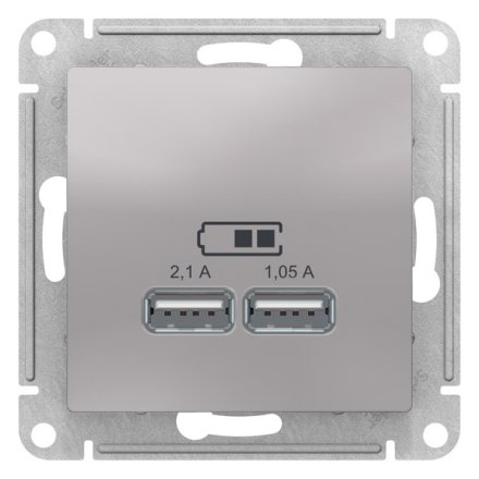 ATN000333 - AtlasDesign USB РОЗЕТКА, 5В, 1 порт x 2,1 А, 2 порта х 1,05 А,механизм, АЛЮМИНИЙ