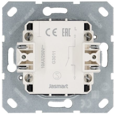 Выключатель одноклавишный 10A 250V~ с накладкой, цвет белый глянцевый, G3011W, JASMART