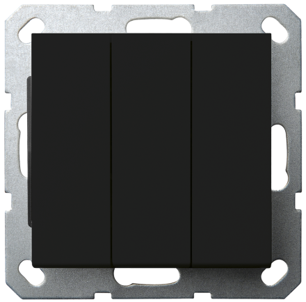 Выключатель трехклавишный 10A 250V~ с накладкой черный матовый (soft touch) 