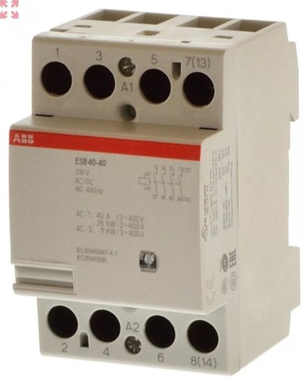 ABB Контактор ESB40-40N-06 модульный (40А АС-1, 4НО), катушка 230В AC/DC