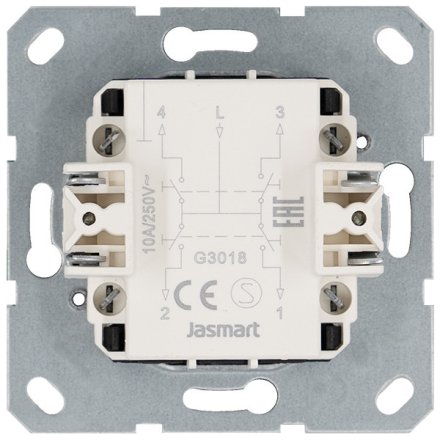 Выключатель одноклавишный для штор 10A 250V~ с накладкой, цвет Алюминий, G3018S, JASMART