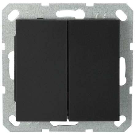 Выключатель двухклавишный 10A 250V~ с накладкой черный матовый (soft touch)