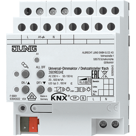 3901REGHE KNX универсальный диммер, 1 канал 20-500 W/VA