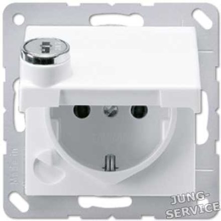 AS520BFSLKL Штепсельная розетка SCHUKO 16A 250V  с крышкой и замочным механизмом; слоновая кость