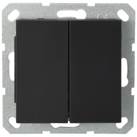 Выключатель двухклавишный проходной 10A 250V~ с накладкой черный матовый (soft touch)