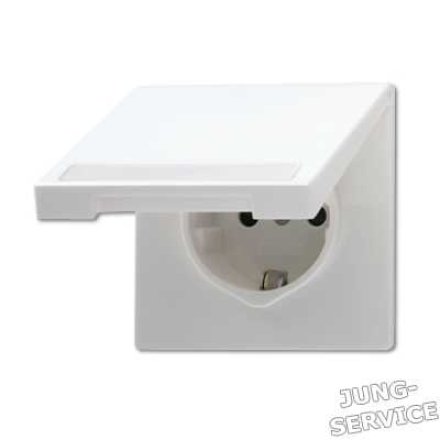 LS520NAKLLG Штепсельная розетка SCHUKO 16A, 250V  с откидной крышкой и полем для надписи; светло-серая