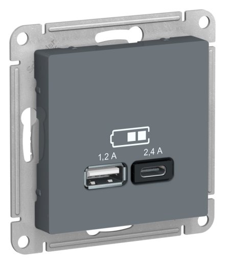 ATN000739 - AtlasDesign USB розетка A+С, 5В/2,4А, 2х5В/1,2А, грифель