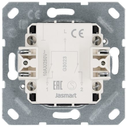 Выключатель двухклавишный 10A 250V~ с накладкой, цвет черный матовый (soft touch), G3023PB, JASMART