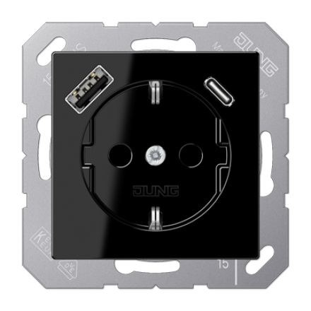 Розетка 2К+З 16А 250В~, с разъемом USB Typ AC, Jung A1520-15CASW