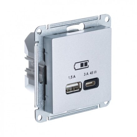 ATN000329 - AtlasDesign USB РОЗЕТКА A + тип-C 45W высокоскоростная зарядка QC,PD, механизм,АЛЮМИНИЙ