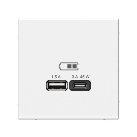 Art Gallery USB РОЗЕТКА A + тип-C 45Вт высокоскор.заряд. QC, PD, механизм, БЕЛЫЙ, GAL000129