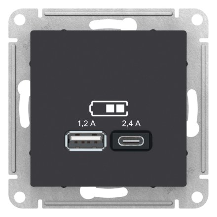 ATN001039 - AtlasDesign USB розетка A+С, 5В/2,4А, 2х5В/1,2 А, карбон