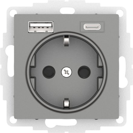 ATN000932 - AtlasDesign РОЗЕТКА 16А c 2 USB A+C, 5В/2,4А/3,0А, 2х5В/1,5А, механизм, СТАЛЬ