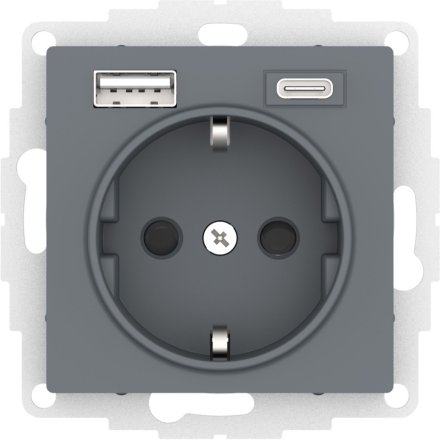 ATN000732 - AtlasDesign РОЗЕТКА 16А c 2 USB A+C, 5В/2,4А/3,0А, 2х5В/1,5А, механизм, ГРИФЕЛЬ