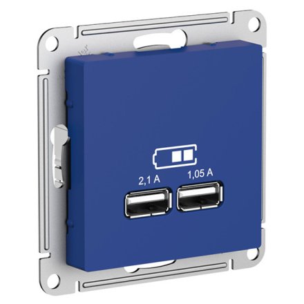 ATN001133 - AtlasDesign USB РОЗЕТКА A+A, 5В/2,1 А, 2х5В/1,05 А, механизм, АКВАМАРИН