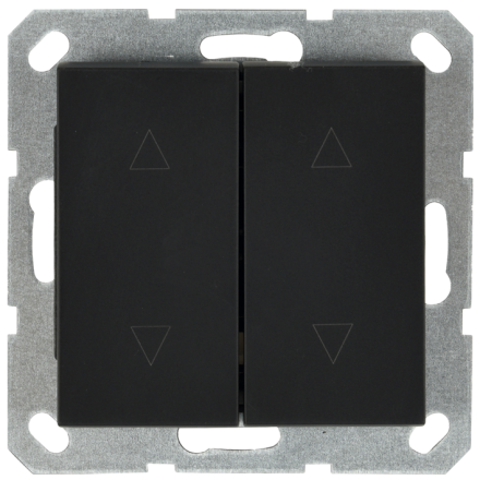 Выключатель двухклавишный для штор 10A 250V~  с накладкой  черный матовый (soft touch)