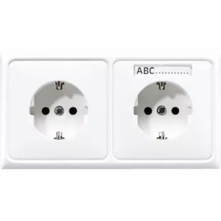 CD522NABFWW Штепсельная розетка SCHUKO 16A 250V  сдвоенная, с полем для надписи; термопласт; белая