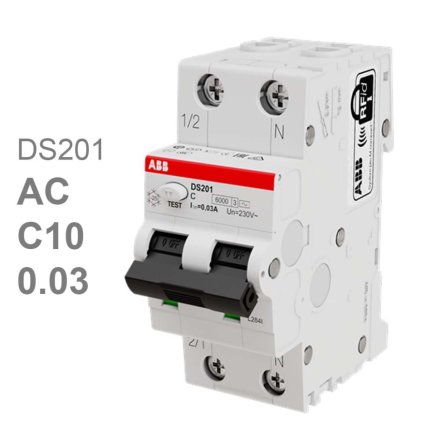 Дифавтомат ABB DS201 C10 AC30 (2П C 10A 30mA тип AC)