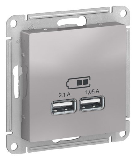 ATN000333 - AtlasDesign USB РОЗЕТКА, 5В, 1 порт x 2,1 А, 2 порта х 1,05 А,механизм, АЛЮМИНИЙ