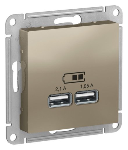 ATN000533 - AtlasDesign USB РОЗЕТКА, 5В, 1 порт x 2,1 А, 2 порта х 1,05 А, механизм, ШАМПАНЬ