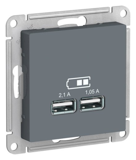 ATN000733 - AtlasDesign USB РОЗЕТКА, 5В, 1 порт x 2,1 А, 2 порта х 1,05 А, механизм, ГРИФЕЛЬ