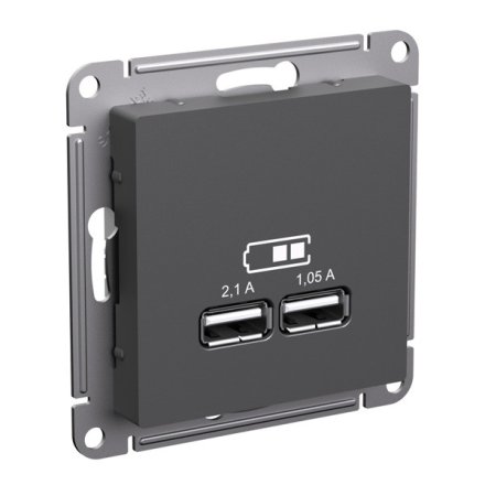 ATN001433 - AtlasDesign USB РОЗЕТКА A+A, 5В/2,1 А, 2х5В/1,05 А, механизм, БАЗАЛЬТ