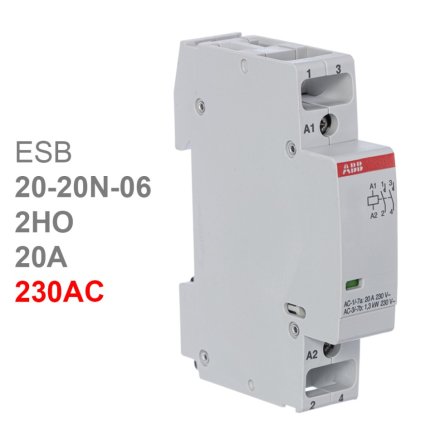 ABB Контактор ESB20-20N-06 модульный (20А АС-1, 2НО), катушка 230В AC/DC